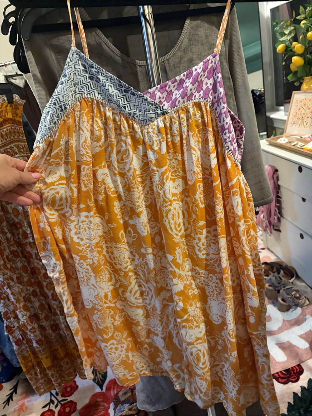 Yellow Floral Boho romper with Contrast Yoke